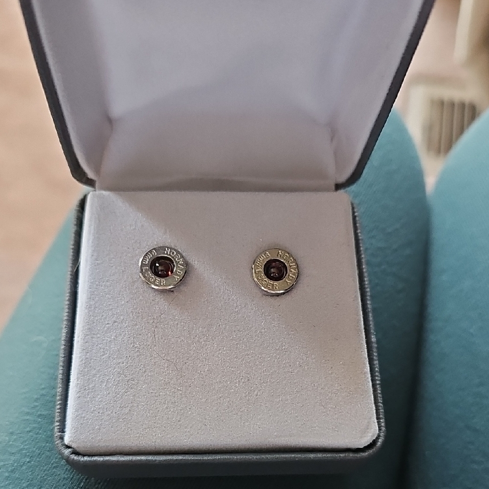 Garnet Bullet Stud Earrings | 8mm Luger Shell Jewelry